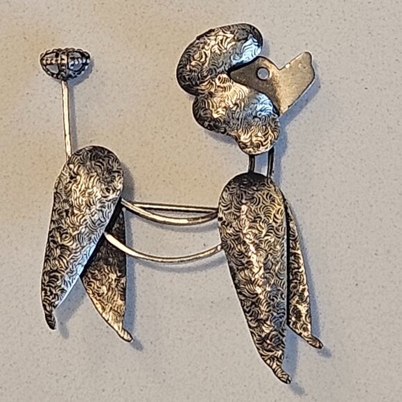 Vintage Abstract 40's BEAU Sterling Silver Snooty Poodle Dog Brooch Pin 1.5" - Picture 1 of 2